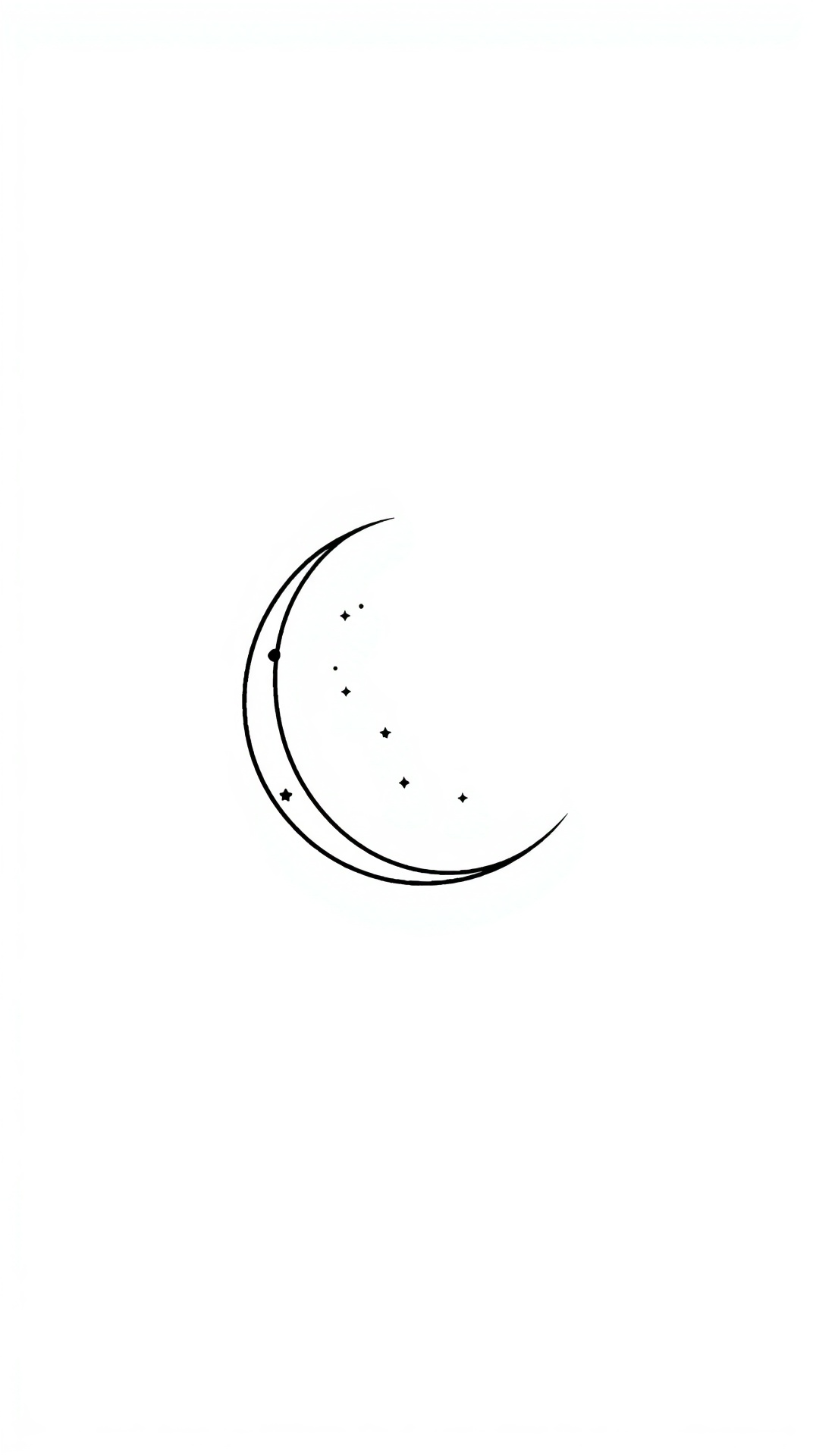 Minimalist geometric crescent moon and stars line tattoo