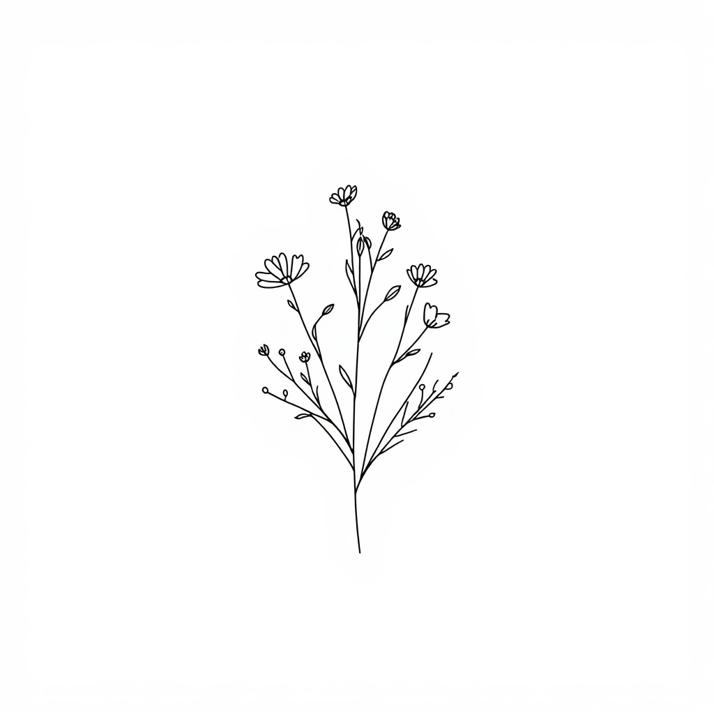 Delicate fine line wildflower bouquet tattoo design